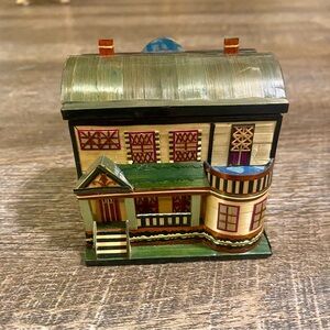 Vintage Bamboo Balsa Wood Straw House Trinket Box Vermont State